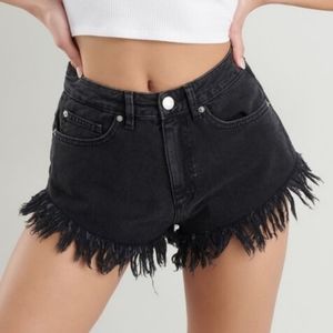 Garage black denim mini shorts